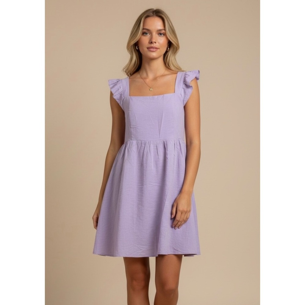 NEW Lavender Ruffle Sleeve Smocked Back Mini Dress Size Large Cottagecore